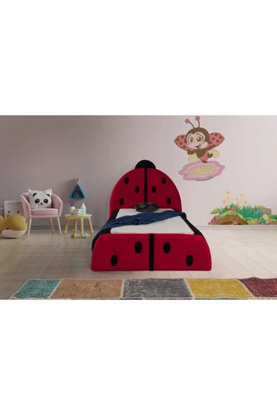 Mobilya Stant Most Uğur Böceği Tek Kişilik Karyola Teddy Kumaş 90x190 Yatak İçindir(Evinize Teslim) - Resim 2