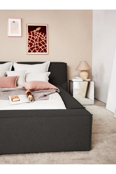 Mobilya Stant Most Mollior Bazalı Karyola Koyu Antrasit Keten Kumaş 160x200 cm. Yatak İçindir (Kurulum Dahil) - Resim 2