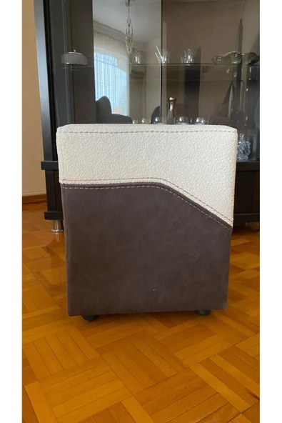 Mobilya Stant Most Ekol Kare Puf Beyaz-Kahverengi Nubuk Kumaş (Evinize Teslim) - Resim 3