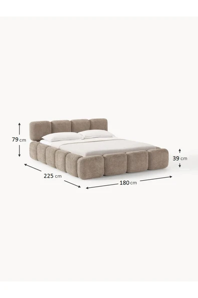 Mobilya Stant Most Oktagon Bazalı Karyola Kahve Bukle Kumaş Işbir Kuştüyü Sünger 160x200 Yatak Için(KURULUM DAHİL) - 8