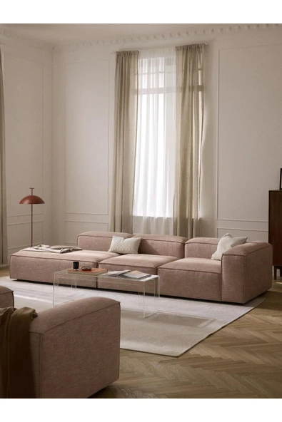 Mobilya Stant Most Mollis Pro 3 Modül Sol Kanepe 09 Bej Keten Yumuşak Sünger(Evinize Teslim) - Resim 2