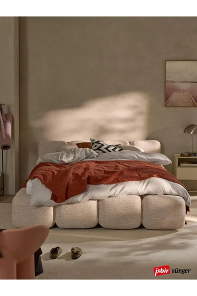 Mobilya Stant Most Oktagon Bazalı Karyola Bej Bukle Kumaş Işbir Kuştüyü Sünger 160x200 Yatak Için(KURULUM DAHİL) ürün görseli