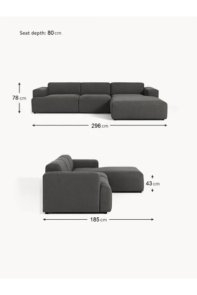Mobilya Stant Most Mollista 3 Modül Sağ Köşe Koltuk 41 Koyu Antrasit Keten Kumaş Yumuşak Sünger (Evinize Teslim) - Resim 6