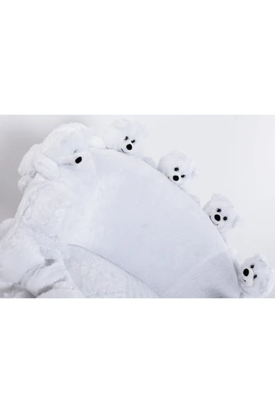 Mobilya Stant Most Teddy Kids Beyaz Ayıcıklı Peluş Kumaş Döner Berjer (Evinize Teslim) - Resim 7