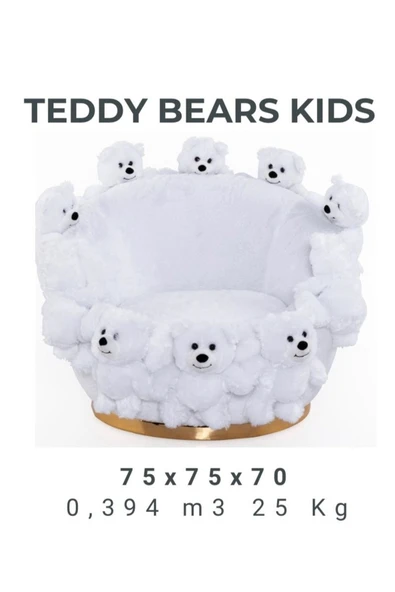Mobilya Stant Most Teddy Kids Beyaz Ayıcıklı Peluş Kumaş Döner Berjer (Evinize Teslim) ürün görseli