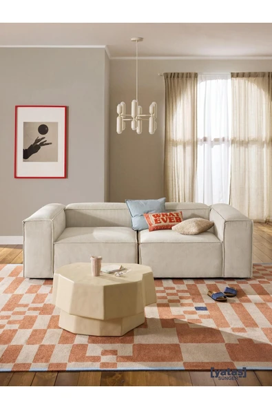 Mobilya Stant Most Mollis 2 Modül Kanepe Koltuk Fitilli Kırık Beyaz Kadife Kumaş Yumuşak Sünger (Evinize Teslim) ürün görseli