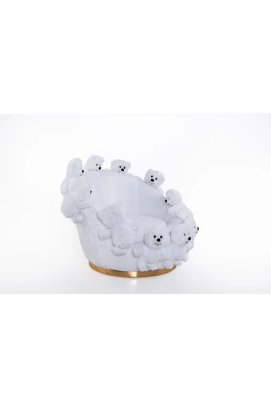 Mobilya Stant Most Teddy Kids Beyaz Ayıcıklı Peluş Kumaş Döner Berjer (Evinize Teslim) - Resim 4