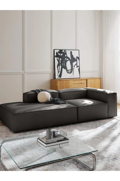 Mobilya Stant Most Mollis Pro 2 Modül Sol Kanepe 41 Koyu Antrasit Keten Yumuşak Sünger(Evinize Teslim) - Resim 2