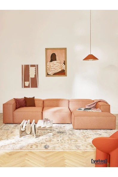 Mobilya Stant Most Mollis Plus 3 Modül Sağ Köşe Koltuk Kiremit Keten Kumaş Yumuşak Sünger(Evinize Teslim) ürün görseli