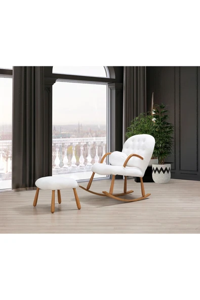 Mobilya Stant Most Snowing Sallanan Koltuk %100 Ahşap Lüks Beyaz Teddy Kumaş (EVİNİZE TESLİM) ürün görseli