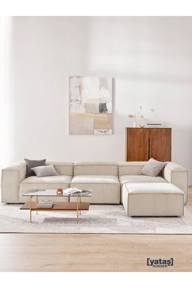 Mobilya Stant Most Mollis 4 Modül Köşe Koltuk 01 Fitilli Kırık Beyaz Kadife Kumaş Yumuşak Sünger (Evinize Teslim) ürün görseli
