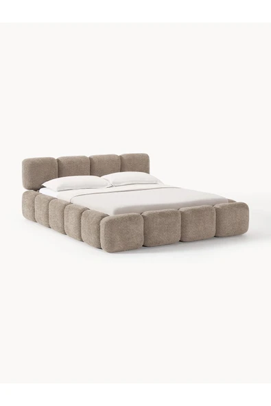 Mobilya Stant Most Oktagon Bazalı Karyola Kahve Bukle Kumaş Işbir Kuştüyü Sünger 160x200 Yatak Için(KURULUM DAHİL) - 6