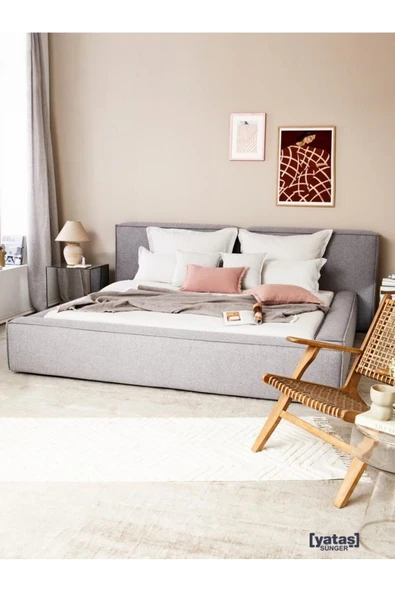 Mobilya Stant Most Mollior Bazalı Karyola Gri Keten Kumaş 180x200 cm. Yatak İçindir (Kurulum Dahil)