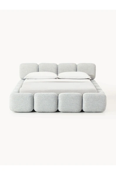 Mobilya Stant Most Oktagon Bazalı Karyola Gri Bukle Kumaş İşbir Kuştüyü Sünger 180x200 Yatak İçin(Kurulum Dahil) - Resim 6