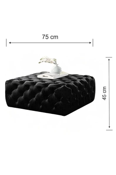 Mobilya Stant Most Hallow Kapitoneli Kare Orta Sehpa 25 Siyah Kadife Kumaş (EVİNİZE TESLİM) - Resim 4