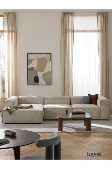 Mobilya Stant Most Mollis Plus 3 Modül Sol Köşe Koltuk Fitilli Kırık Beyaz Kadife Yumuşak Sünger(Evinize Teslim) ürün görseli