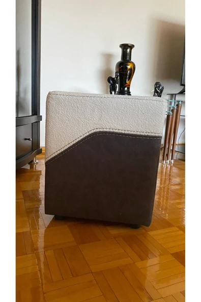 Mobilya Stant Most Ekol Kare Puf Beyaz-Kahverengi Nubuk Kumaş (Evinize Teslim) - Resim 2