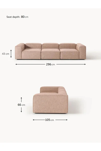 Mobilya Stant Most Mollis 3 Modül Kanepe Koltuk 09 Bej Keten Kumaş Yumuşak Sünger (Evinize Teslim) - Resim 4