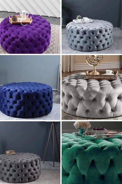 Mobilya Stant Most Hallow Kapitoneli Yuvarlak Orta Sehpa 19 Lacivert Kadife Kumaş %100 Mdf (Evinize Teslim) - Resim 4