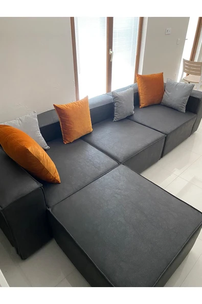 Mobilya Stant Most Mollis 4 Modül Köşe Koltuk 13 Siyah Nubuk Kumaş Yumuşak Sünger (Evinize Teslim) - 3