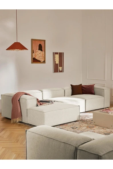 Mobilya Stant Most Mollis Plus 3 Modül Sol Köşe Koltuk 01 Kırık Beyaz Keten Kumaş Yumuşak Sünger(Evinize Teslim) - Resim 5