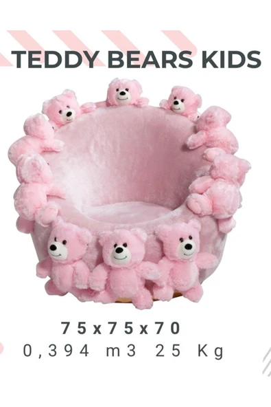 Mobilya Stant Most Teddy Kids Pembe Ayıcıklı Peluş Kumaş Döner Berjer (Evinize Teslim) ürün görseli