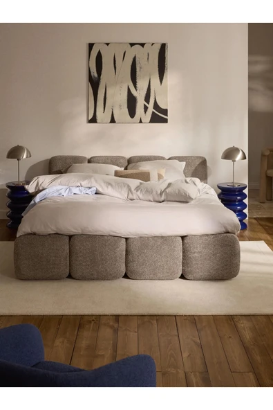 Mobilya Stant Most Oktagon Bazalı Karyola Kahve Bukle Kumaş İşbir Kuştüyü Sünger 180x200 Yatak İçin(Kurulum Dahil) - Resim 5