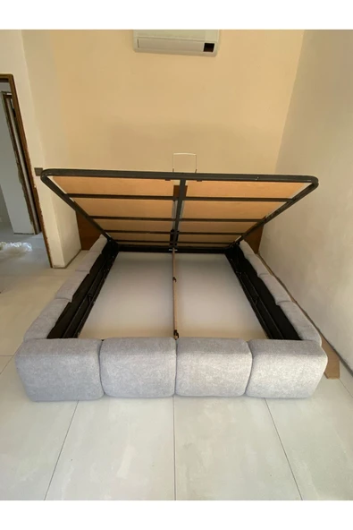 Mobilya Stant Most Oktagon Bazalı Karyola Gri Bukle Kumaş İşbir Kuştüyü Sünger 180x200 Yatak İçin(Kurulum Dahil) - Resim 2