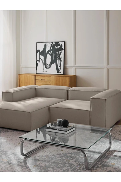 Mobilya Stant Most Mollis Plus Sol Köşe 2 Modül Köşe 10 Kahverengi Keten Kumaş Yumuşak Sünger(EVİNİZE TESLİM) - Resim 2