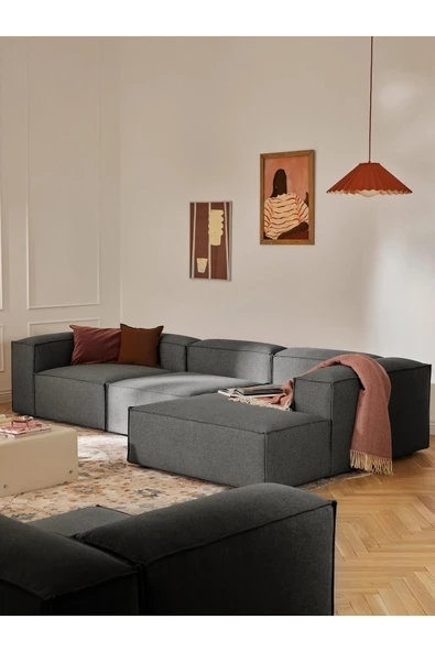 Mobilya Stant Most Mollis Plus 3 Modül Sağ Köşe Koltuk 41 Koyu Antrasit Keten Kumaş Yumuşak Sünger(Evinize Teslim) - Resim 2