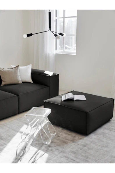 Mobilya Stant Most Mollis Kare Puf Silinebilir 41 Koyu Antrasit Keten Kumaş Yumuşak Sünger (EVİNİZE TESLİM) - Resim 3