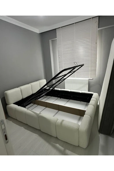 Mobilya Stant Most Oktagon Bazalı Karyola Bej Bukle Kumaş Işbir Kuştüyü Sünger 160x200 Yatak Için(KURULUM DAHİL) - Resim 2