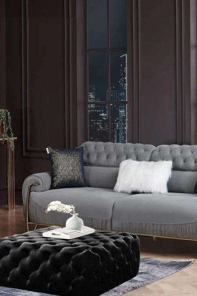 Mobilya Stant Most Hallow Kapitoneli Kare Orta Sehpa 25 Siyah Kadife Kumaş (EVİNİZE TESLİM) ürün görseli