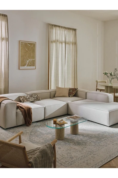 Mobilya Stant Most Mollis Pro 4 Modül Sağ Köşe Koltuk 01 Kırık Beyaz Keten Kumaş Yumuşak Sünger(Evinize Teslim) - Resim 2