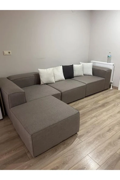 Mobilya Stant Most Mollis 4 Modül Köşe Koltuk 10 Kahverengi Keten Kumaş Yumuşak Sünger (Evinize Teslim) - Resim 2