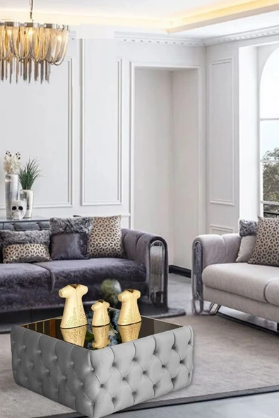 Mobilya Stant Most Hallow Cam Orta Sehpa 23 Antrasit Kadife Kumaş %100 Mdf (EVİNİZE TESLİM) ürün görseli