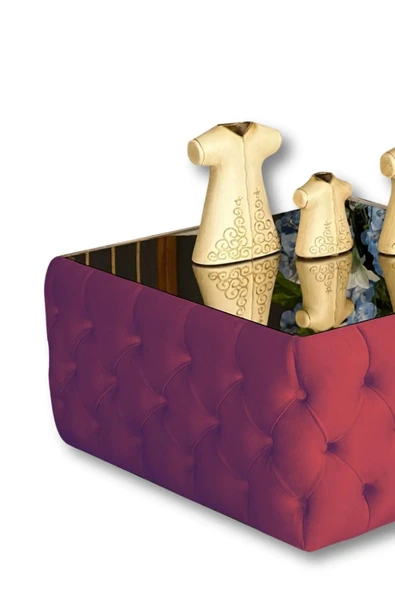 Mobilya Stant Most Hallow Cam Orta Sehpa 14 Bordo Kadife Kumaş %100 Mdf (EVİNİZE TESLİM) - Resim 2