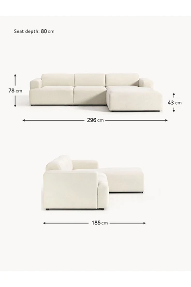 Mobilya Stant Most Mollista 3 Modül Sağ Köşe Koltuk 01 Kırık Beyaz Keten Kumaş Yumuşak Sünger (Evinize Teslim) - Resim 7