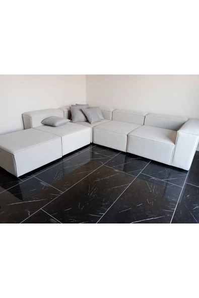 Mobilya Stant Most Mollis 5 Modül Köşe Koltuk 01 Kırık Beyaz Keten Kumaş Yumuşak Sünger (Evinize Teslim) - Resim 4