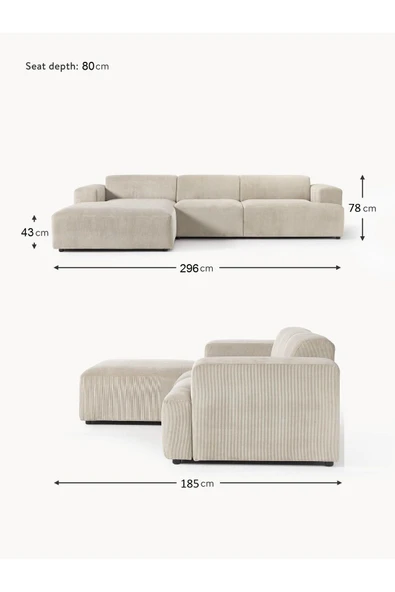 Mobilya Stant Most Mollista 3 Modül Sol Köşe Koltuk Ekru Fitilli Kadife Kumaş Yumuşak Sünger (Evinize Teslim) - Resim 6