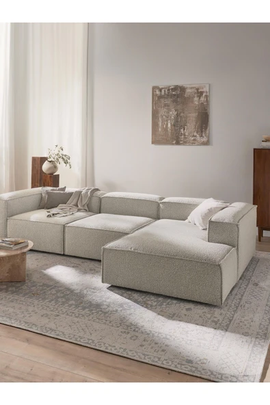 Mobilya Stant Most Mollis Plus 3 Modül Sağ Köşe Koltuk 01 Lüks Beyaz Bukle Kumaş Yumuşak Sünger(Evinize Teslim) - Resim 2