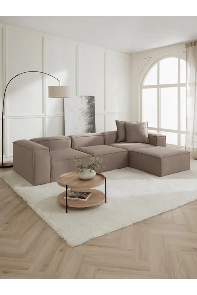 Mobilya Stant Most Mollis 4 Modül Köşe Koltuk 10 Kahverengi Keten Kumaş Yumuşak Sünger (Evinize Teslim) - Resim 3
