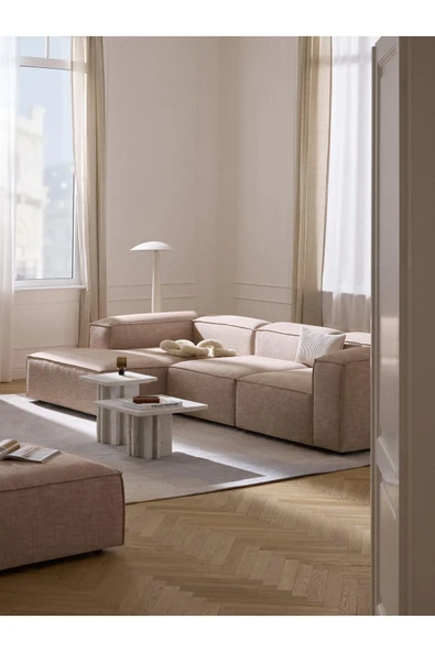 Mobilya Stant Most Mollis Plus 3 Modül Sol Köşe Koltuk 09 Bej Keten Kumaş Yumuşak Sünger(Evinize Teslim) - Resim 2