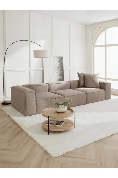 Mobilya Stant Most Mollis 3 Modül Kanepe Koltuk 10 Kahverengi Keten Kumaş Yumuşak Sünger (Evinize Teslim) - Resim 2