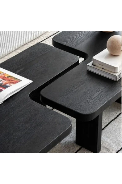 Mobilya Stant Most Gun 2'li Set Orta Sehpa %100 Ahşap Boyalı Siyah (90X60) (EVİNİZE TESLİM) - Resim 2