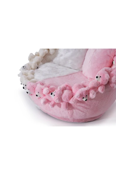 Mobilya Stant Most Teddy Kids Pro Ayıcıklı Beyaz-Pembe Peluş Kumaş Döner Berjer (Evinize Teslim) - Resim 8
