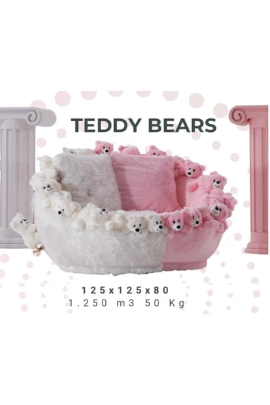 Mobilya Stant Most Teddy Kids Pro Ayıcıklı Beyaz-Pembe Peluş Kumaş Döner Berjer (Evinize Teslim) ürün görseli