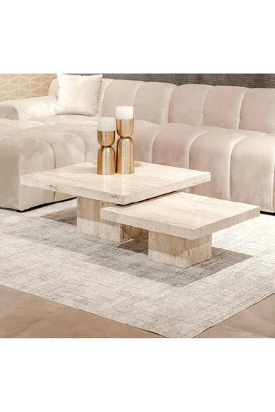 Mobilya Stant Most Marmoris Mermer Görünümlü Orta Sehpa Set Bej (Evinize Teslim) ürün görseli