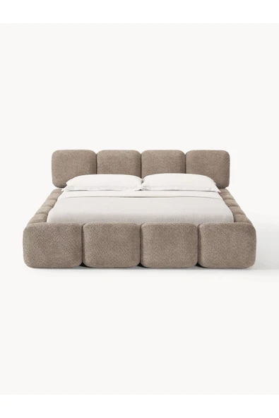 Mobilya Stant Most Oktagon Bazalı Karyola Kahve Bukle Kumaş İşbir Kuştüyü Sünger 180x200 Yatak İçin(Kurulum Dahil) - Resim 6