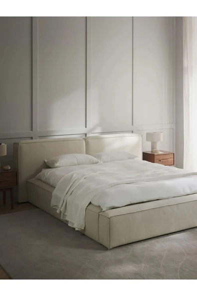 Mobilya Stant Most Mollior Bazalı Karyola Kırık Beyaz Keten Kumaş 160x200 cm. Yatak İçindir (Kurulum Dahil) - Resim 4